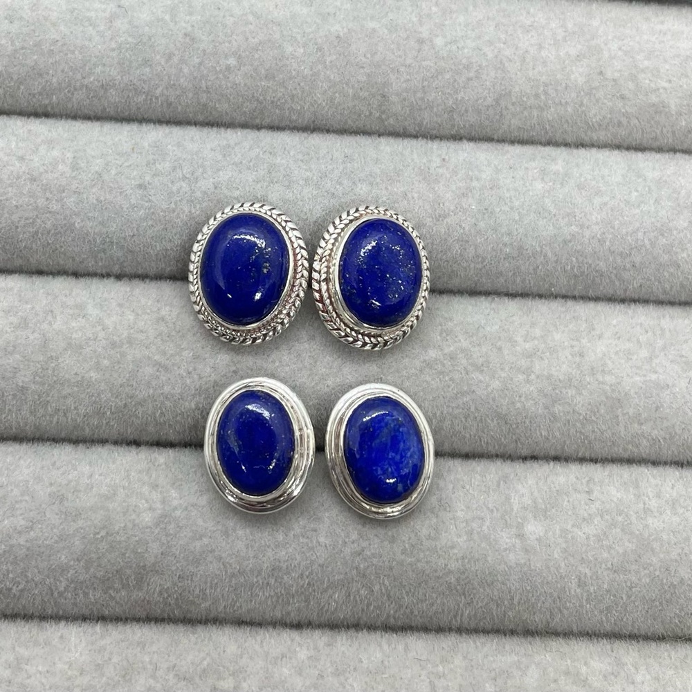 Sterling Silver Natural Lapis Lazuli Stud Earrings